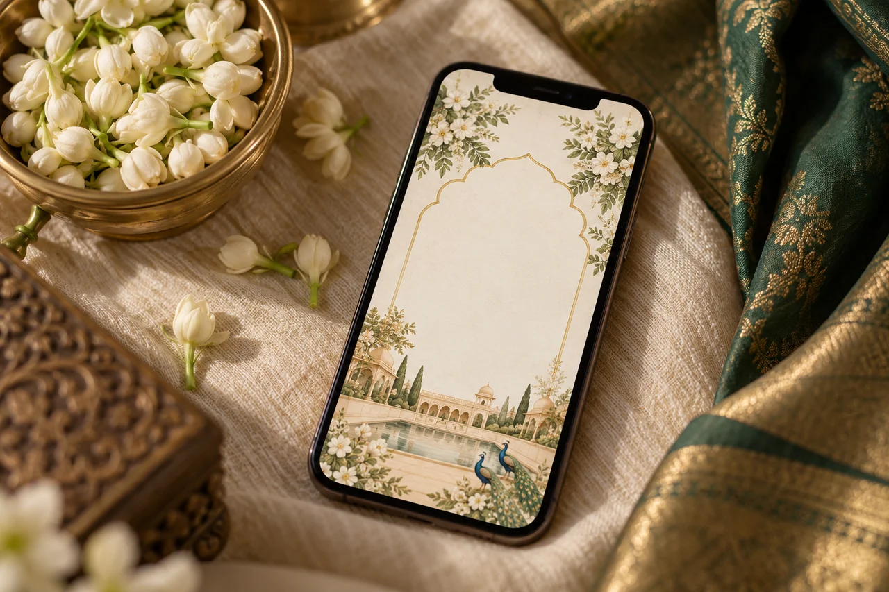 फ़ोन पर डिजिटल निमंत्रण का दृश्य